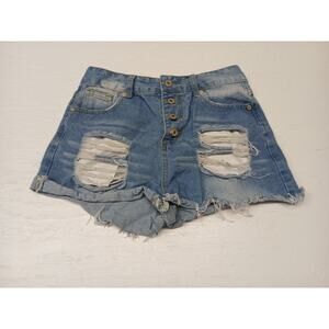 Sheila Womens Jean Shorts MultiButton Size Medium Ripped Good Condition Clothing